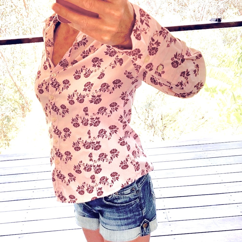 BEN SHERMAN floral Western shirt, stretch, dagger collar SIZE 8 pink burgundy - Picture 5 of 12